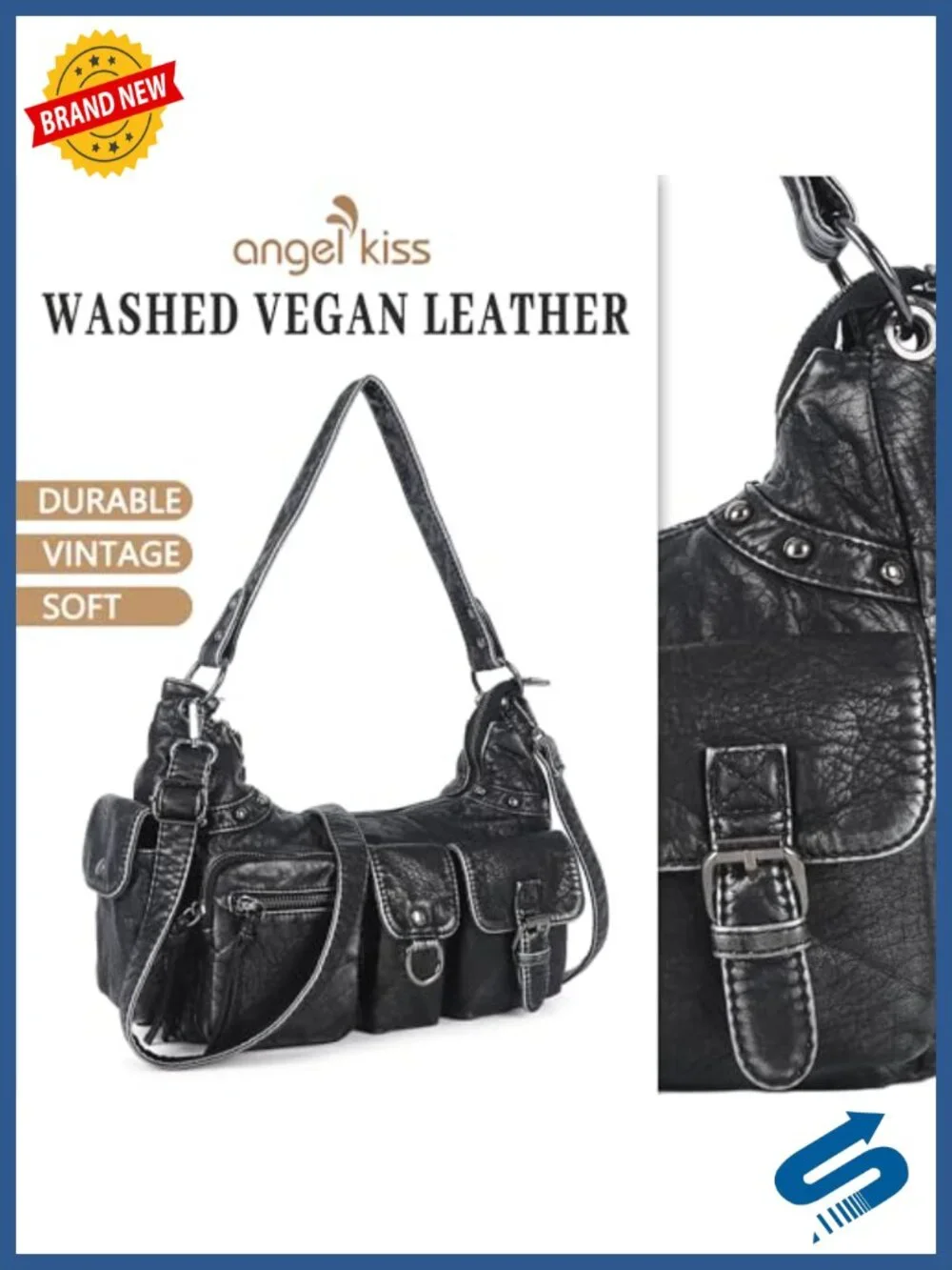 Hobo Bag for Women Soft Vegan Leather Shoulder Handbag Multi-Pocket Tote